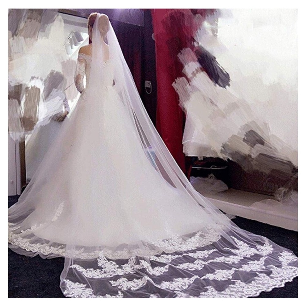 Long One Tier Cathedral Wedding Bridal Veil Lace